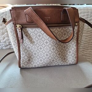 Fossil Brown and Cream Crossbody Handbag